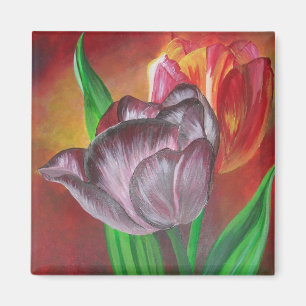 Íman Duas Tulipas Contra Fundo Vermelho