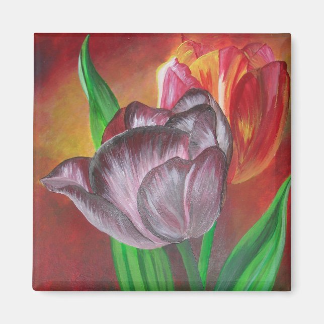 Íman Duas Tulipas Contra Fundo Vermelho (Frente)