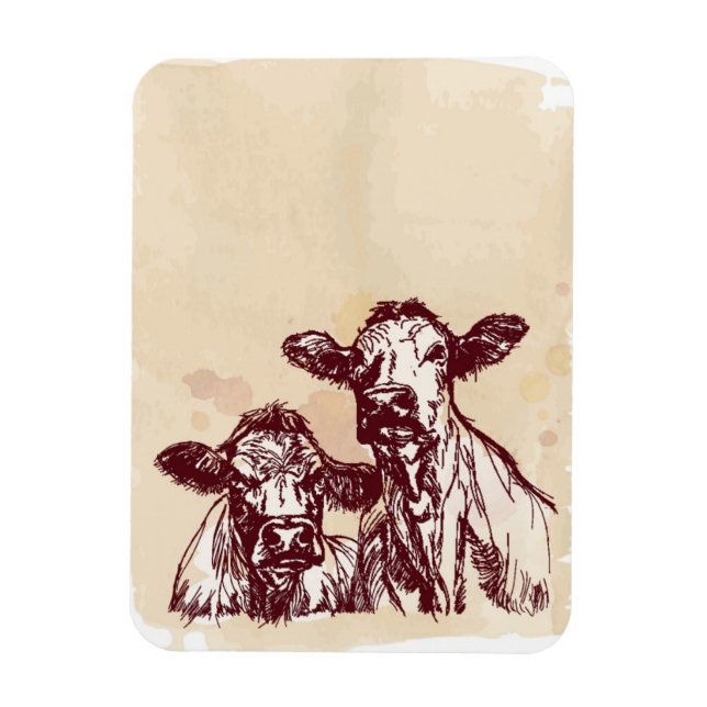 Íman Duas vacas: esboço manual do desenhar e vinheta aq (Vertical)