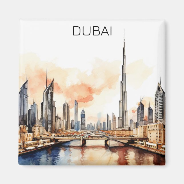 Íman Dubai Colorido UAE Aquarela  (Frente)