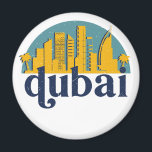 Íman Dubai UAE Vintage Retro City Skyline Cityscape Art<br><div class="desc">Design com lindas linhas do horizonte, atração turística e arte de paisagem urbana, arranha-céu Legal e ilustração da silhueta de construção para turistas e viajantes. Perfeito como lembrança para trazer de volta para casa quando viaja pelo mundo. Guarde a memória do seu viagem e as suas férias com a família...</div>