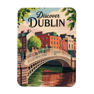 Íman Dublin Irlanda Ilustração Viagem Art Vintage