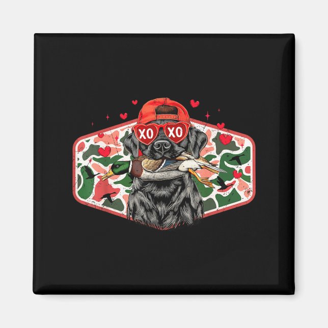 Íman Duck Hunting Black Lab Camo Valentine's Day Xoxo H (Frente)