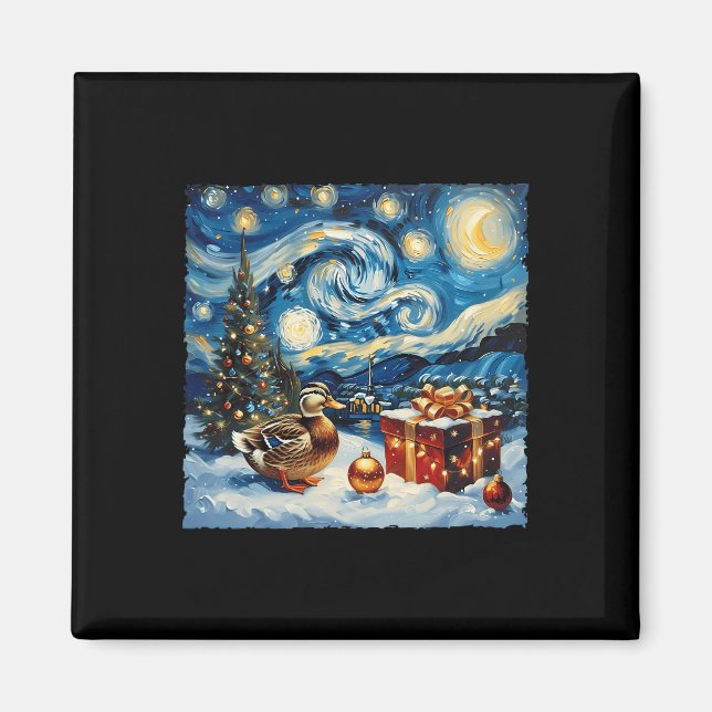 Íman Duck Van Gogh Style Starnight Night Winter (Frente)