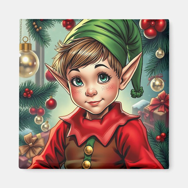 Íman Duende de Desenho Animado Caprichoso | Natal (Frente)