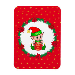 Íman Duende de Natal, grinalda de pinheiro, poinsettias