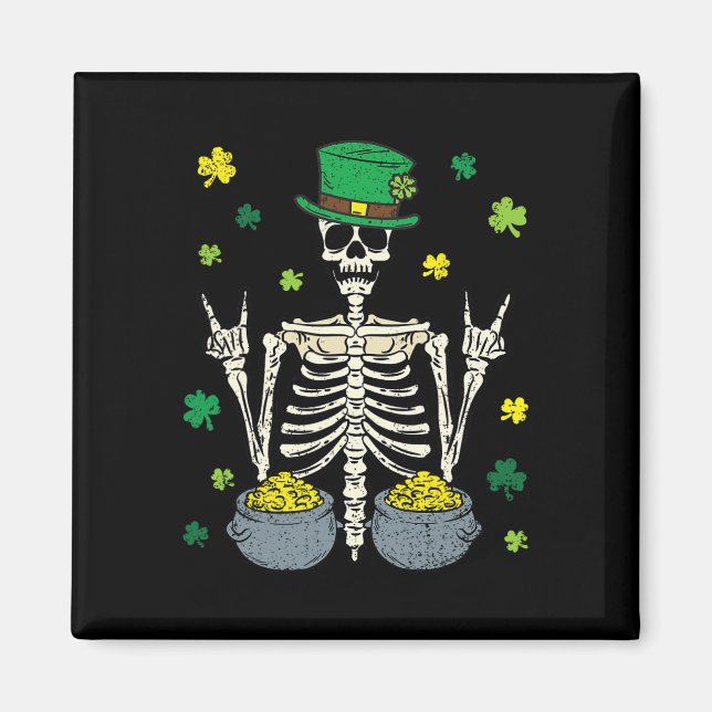 Íman Duende Esqueleto Dia de São Patrício Trevo (Frente)