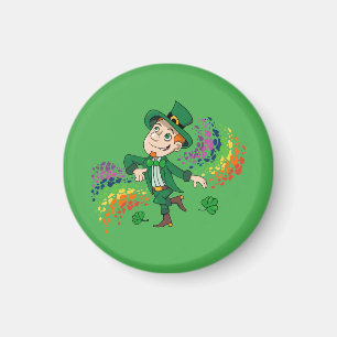 Íman Duende feliz sorrindo dançando, um arco-íris