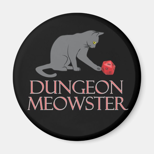 Íman Dungeon Meowster Engraçado Gato RPG com Dice (Frente)