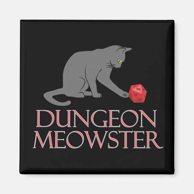 Íman Dungeon Meowster Engraçado Gato RPG com Dice (Frente)