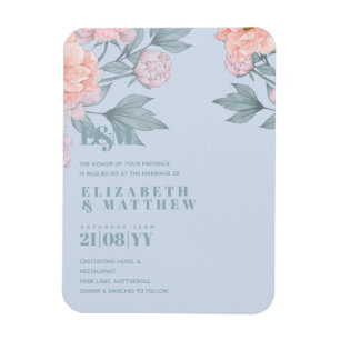 Íman Dusty Blue Peonies Casamento