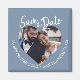 Íman Dusty Blue Photo Modern Script Save the Date