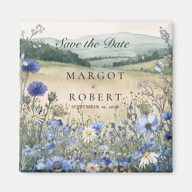 Íman Dusty Blue Wildflower Meadow Save The Date (Frente)