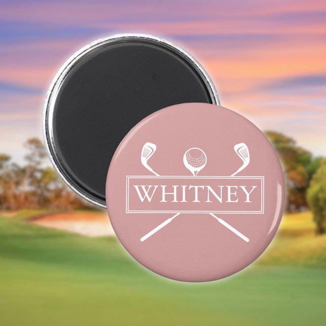 Íman Dusty Rosa com nome personalizado Golf Ball Cluste (Dusty Rose Custom Name Golf Ball Clubs Magnet)