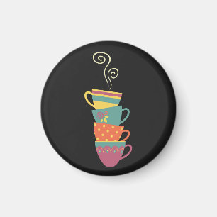 Íman É hora do chá, copos retrorcoloridos de porcelan