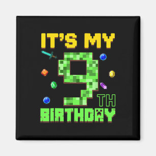 Íman É Meu 9º Aniversário Menino de 9 Anos Gamer Pixel 