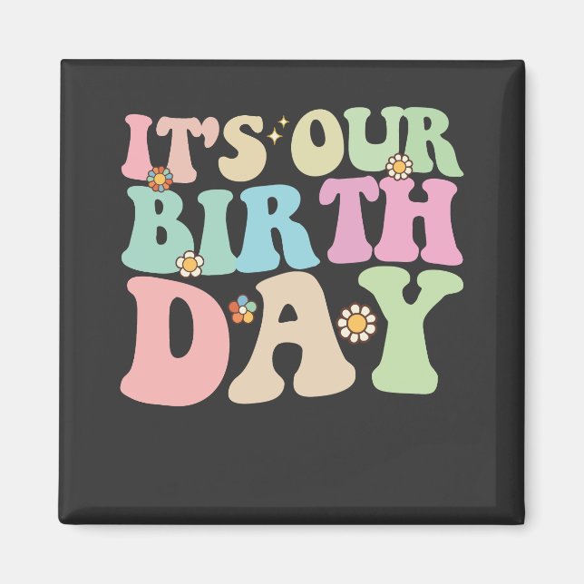 Íman É o Nosso Aniversário Gêmeos Groovy Retro (Frente)