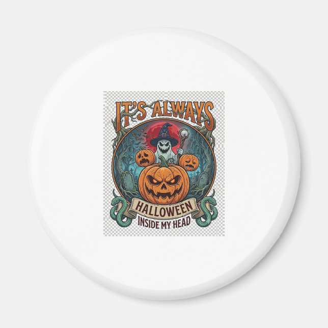 Íman É Sempre Halloween Dentro da Cabeça Abóbora Fantas (Frente)
