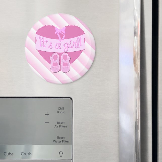 Íman É uma menina Sapato com Laço Coração Rosa Chá de B (In Situ (Fridge))