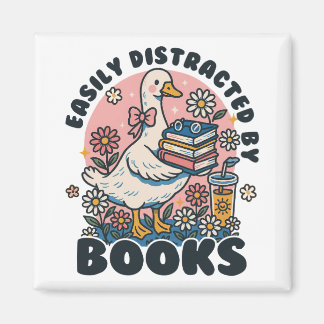 Íman Easily Distracted by Books Cute Goose Bookworm