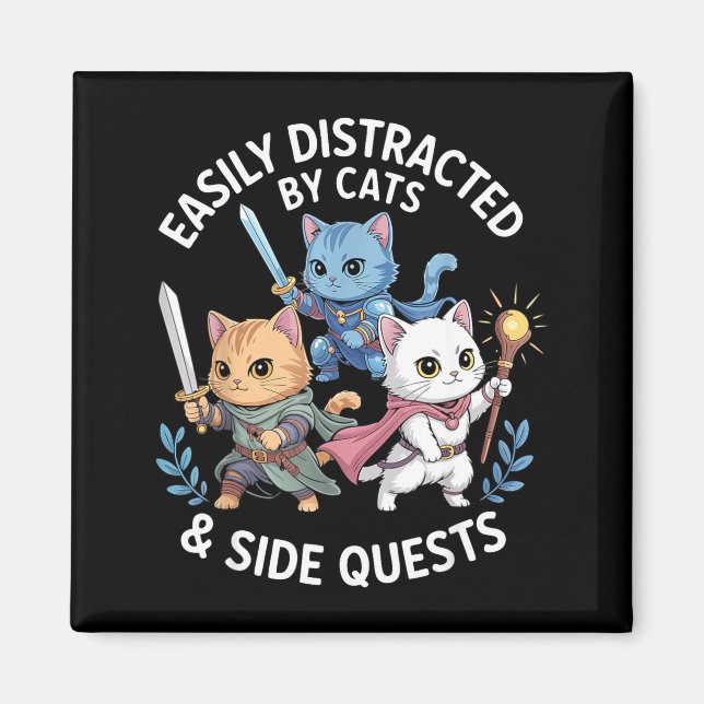 Íman Easily Distracted By Cats &amp; Side Quests Funny  (Frente)