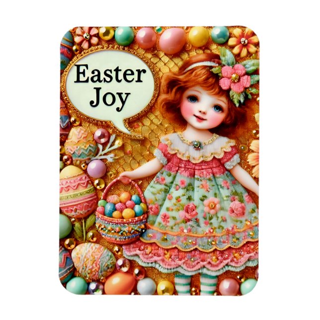 Íman EASTER ~ Vintage girl eggs ~ Flexible Photo Magnet (Vertical)