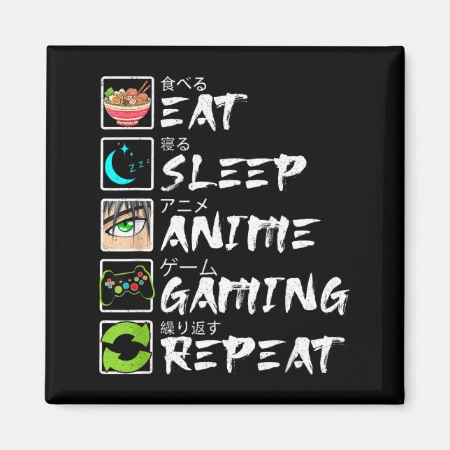 Íman Eat Sleep Anime Gaming Repeat Gamer Men Teen Boy A (Frente)