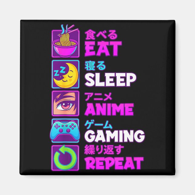 Íman Eat Sleep Anime Gaming Repeat Kawaii Otaku Anime M (Frente)