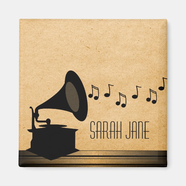 Íman Ebony Vintage Gramophone Magnet (Frente)