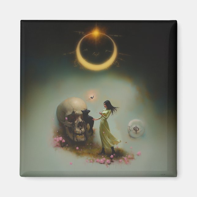Íman Eclipse Priestess Moon oculta Dark Witchy AI Art (Frente)