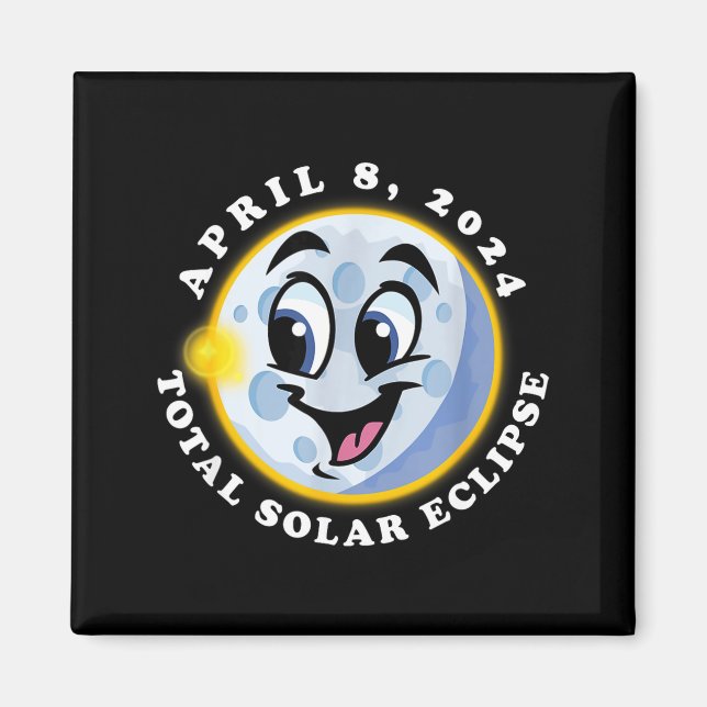 Íman Eclipse Solar Fofa Divertida 8 de Abril Sorridente (Frente)