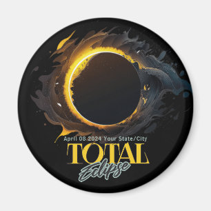 Íman Eclipse Solar Presente 2024 Seu Estado Cidade Negr