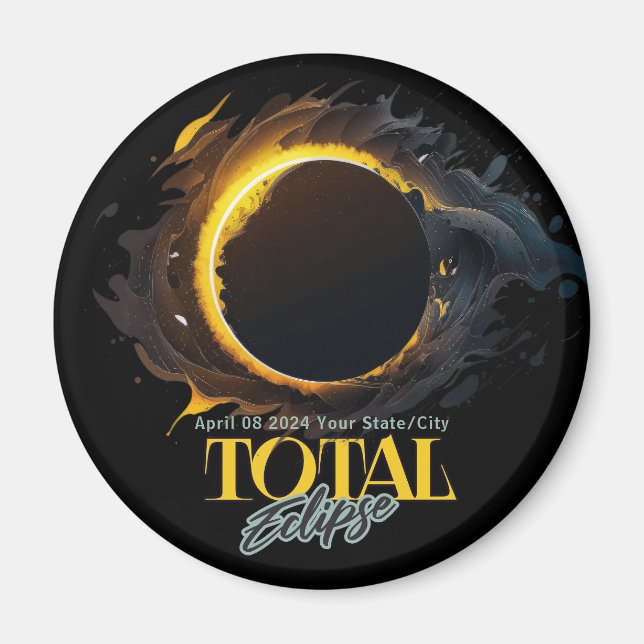 Íman Eclipse Solar Presente 2024 Seu Estado Cidade Negr (Frente)