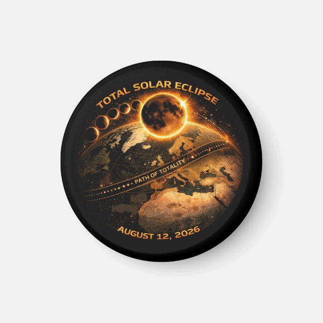 Íman Eclipse Total do Sol 12 de Agosto de 2026 (Frente)
