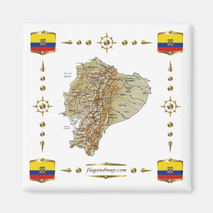 Íman Ecuador Map + Flags Magnet