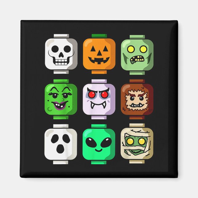 Íman Edifício de Halloween Tijolo Cabeça Abóbora Fantas (Frente)