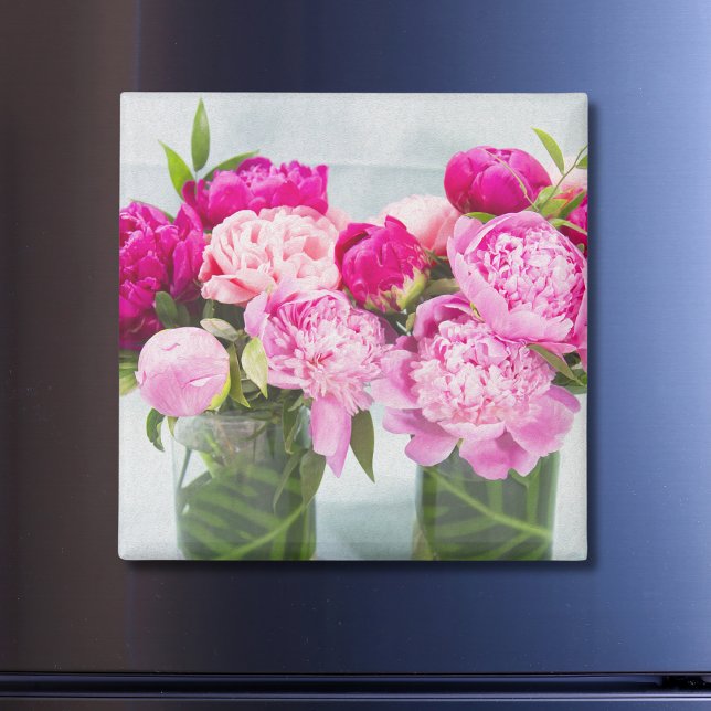 Íman Efeito Pintado a Óleo de Peônias Rosa Vibrante (Criador carregado)