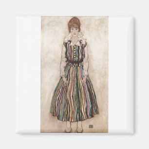 Íman Egon Schiele - Edith Schiele no vestido listrado
