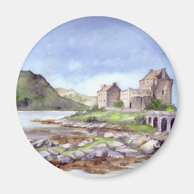 Íman Eilean Donan Castle Watercolor Painting (Frente)