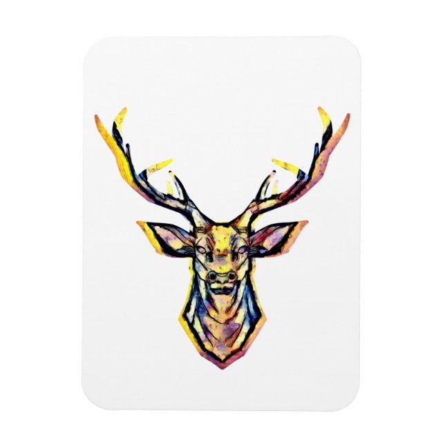 Íman Ein Hirschkopf als buntes Bild im Aquarell Stil   (Vertical)