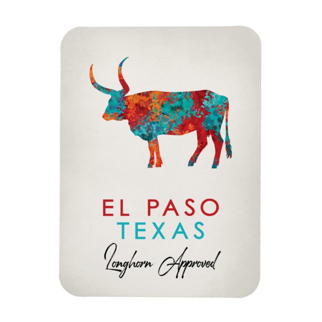Íman El Paso Texas Colorful Longhorn (Vertical)