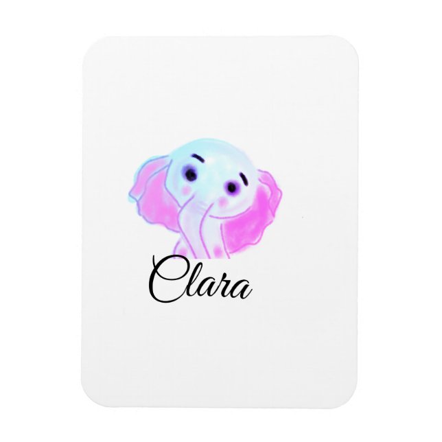 Íman Elefante bebê azul rosa simples aquarela adicionar (Vertical)