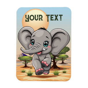 Íman Elefante Bebê Pulando Feliz em Savana Africana