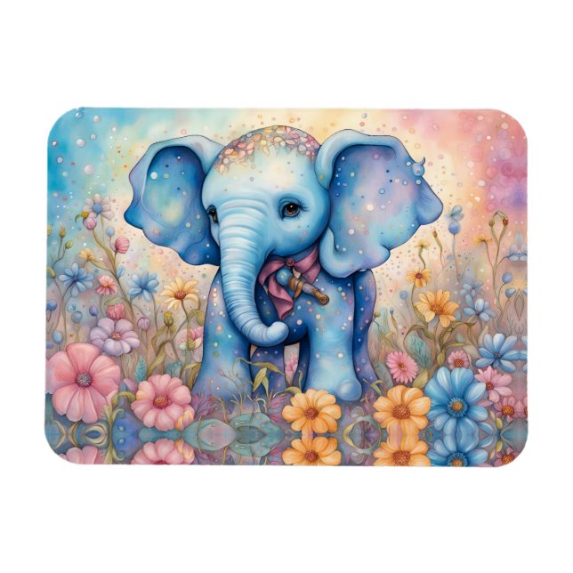 Íman Elefante Bonito de Bebê em Jardim de Margarida Pas (Horizontal)