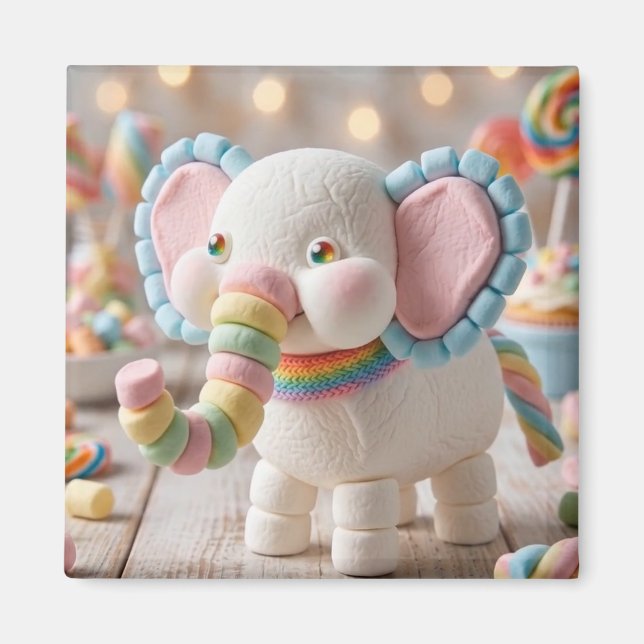 Íman Elefante Caprichoso de Marshmallow e Doces Pastel (Frente)