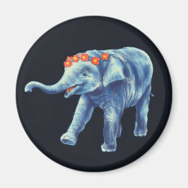 Íman Elefante Cinto De Azul Com Piso De Flores Crianças