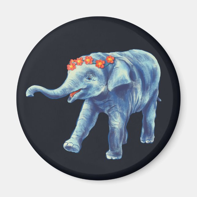 Íman Elefante Cinto De Azul Com Piso De Flores Crianças (Frente)