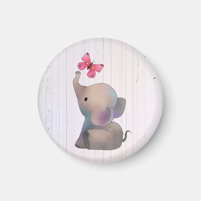 Íman Elefante com borboleta rosa (Frente)