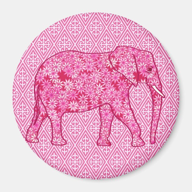 Íman Elefante da flor - cor-de-rosa fuchsia (Frente)