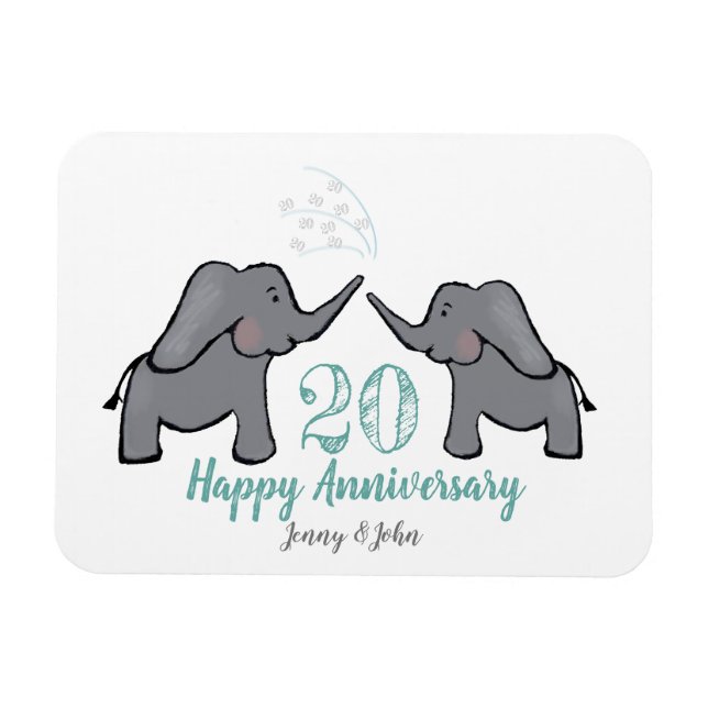 Íman elefante de aniversário de casamento da 20 china (Horizontal)
